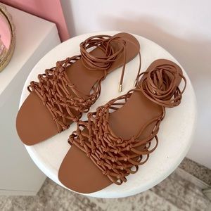 ASOS truffle collection Brown leather lace up braided bohemian sandals size 6.5